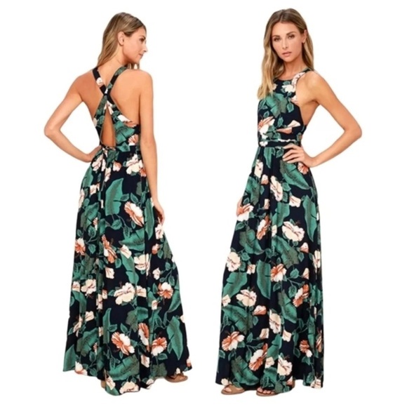 Lulus Temptation Island Floral Maxi Halter Dress Tag Size Large (fits smaller) - Picture 4 of 11
